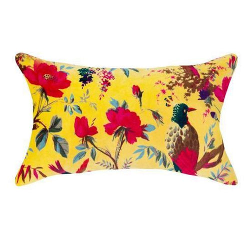 Yellow Velvet Bird of Paradise Cushion Cover - 50 X 30 CM Soft Furnishings Dianna-Lynn Decor