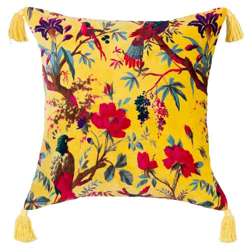 Yellow Velvet Bird of Paradise Cushion Cover - 55 x 55 CM Soft Furnishings Dianna-Lynn Decor